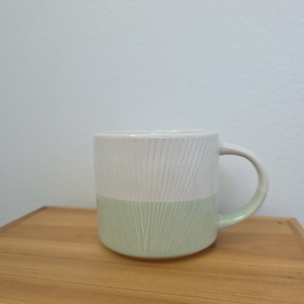 White and Green Textured Starbucks Mug - 14 Oz